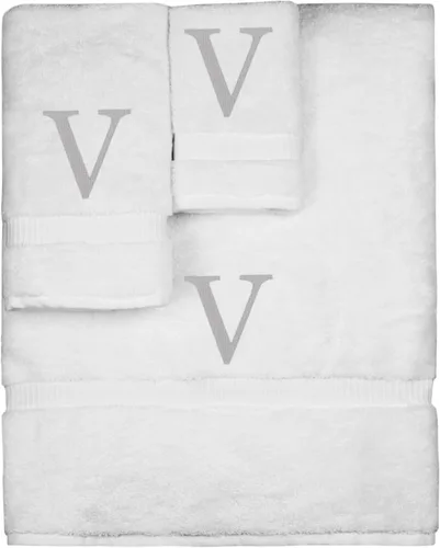 Vista 286 de Juego de toallas con monograma, regalo personalizado, juego de 3 - Letra de bloque dorada bordada en toalla - Extra absorbente 100% algodón turco