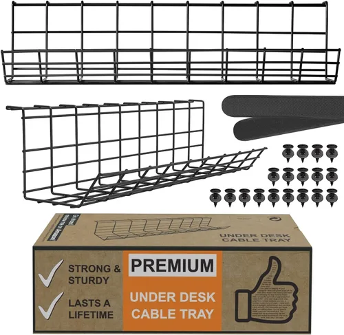 Vista 9 de Bandeja compacta para organizar cables debajo del escritorio, organizador de cables para gestión de cables, organizador de cables de escritorio