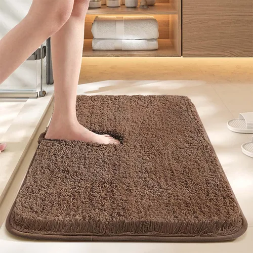 Vista 2 de Floor Mats Bathroom Soft Thick Super Absorbent Microfibre Mat Solid Color Non Slip for Bathroom Kitchen (Brown, 18×24 Inch)