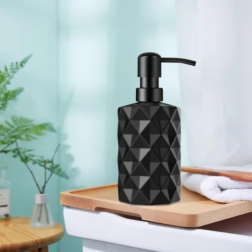 Vista 3 de Matte Black Glass Soap Dispenser with Stainless Steel Pump, 11 oz Countertop Hand Soap and Dish Soap Dispenser for Bathroom/Kithcen, Refillable