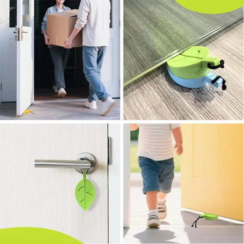 Vista 7 de HNYYZL 4 Piezas Cuña Tope de Puerta Protector de Dedos, Topes de Puerta de Silicona, Lindo Colorido Estilo de Hoja de Dibujos Animados Protector