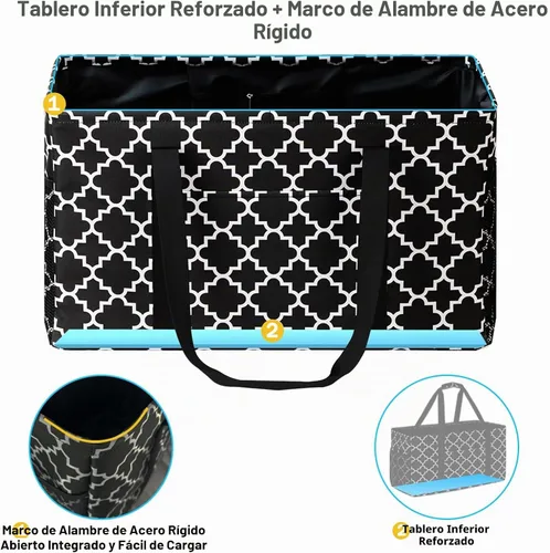 Vista 4 de GhvyenntteS Bolsa extragrande de utilidad – Bolsa de utilidad con marco de alambre de metal y tablero inferior duro, bolsas de comestibles Celosía