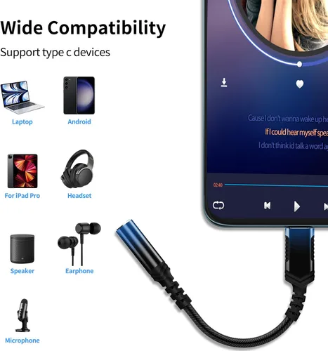 Vista 7 de Adaptador de audio USB C a 0.138 in para Motorola Edge+ para iPhone 17 17e Air 16 16e 15 Pro, tipo C macho a hembra Aux Jack Dongle Cable