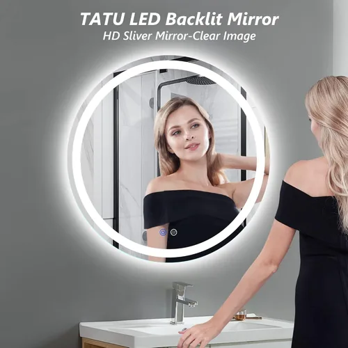 Vista 7 de TATU Espejo iluminado LED redondo de 24 pulgadas, espejo de tocador retroiluminado para baño, montado en la pared con 3000 K/4000 K/6000 K