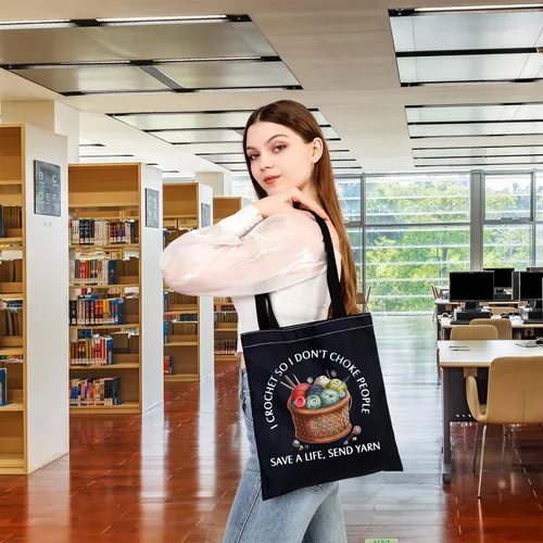 Vista 3 de BDPWSS Regalo de ganchillo - Regalo de tejer I Crochet So I Don't Choke People Save A Life Send Yarn Tote Bag