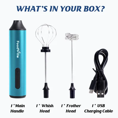 Vista 7 de FoodVille MF05 Espumador de leche recargable con carga USB, máquina de espuma de mano con batidor de globo inoxidable para capuchino, café