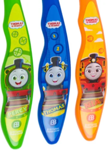 Vista 3 de Brush Buddies Thomas & Friends - Cepillo de dientes para niños, paquete de 3 cepillos de dientes suaves para niños pequeños, cabeza pequeña, asas