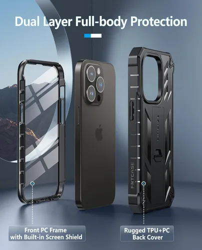 Vista 8 de FNTCASE Funda para iPhone 14-Pro: Fundas para iPhone 13 Pro Funda de protección de grado militar a prueba de caídas con soporte TPU resistente