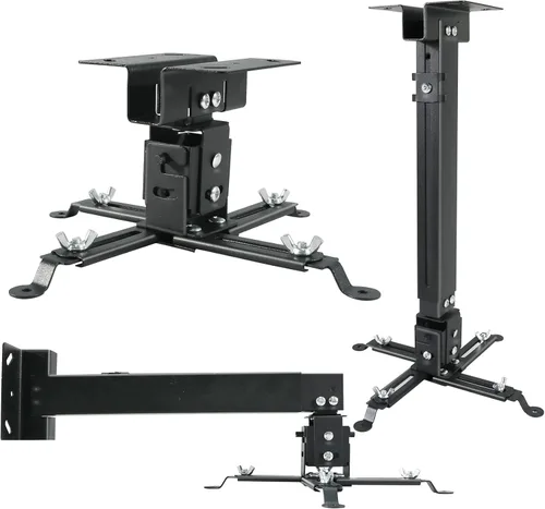 Proyector universal para montaje en techo o pared, color negro con brazos extensibles, altura ajustable de 16.9 a 25.6 pulgadas, soporte con bracket