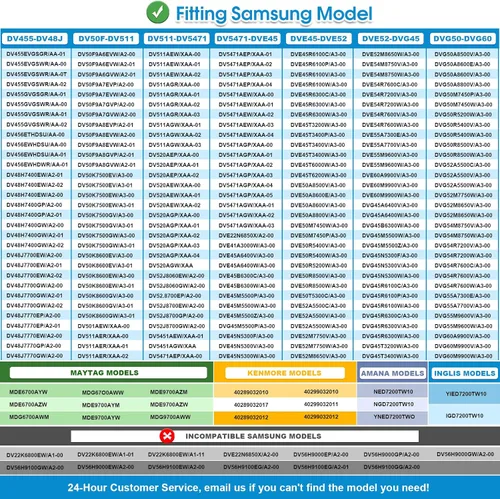 Vista 6 de Kit de reparación para secadora de repuesto para rodillo de tambor Samsung DC97-16782A, correa de secadora 6602-001655, polea tensora DC93-00634A