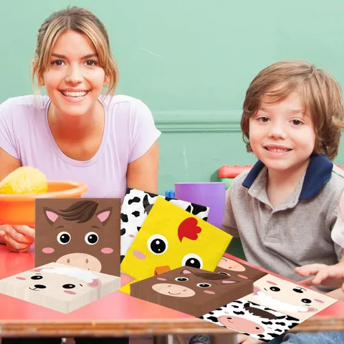 Vista 3 de 40 servilletas de animales de granja, decoración de fiesta temática de granja, cerdo, vaca, caballo, pollito, animales, servilletas de papel