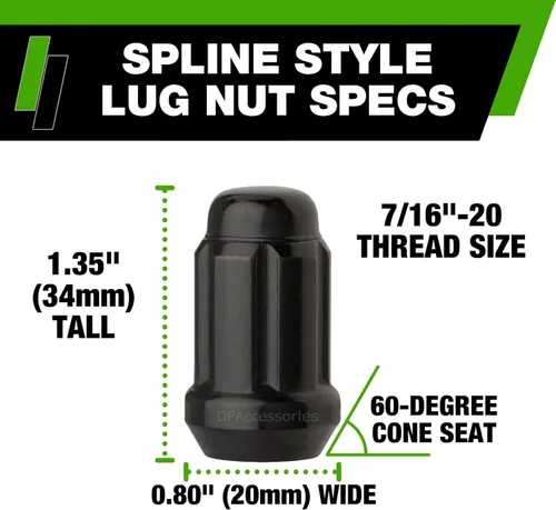 Vista 3 de DPAccessories Negro 7/16-20 Tuercas de rueda para ruedas de repuesto - Sintonizador de extremo cerrado - 34mm (1.35") de alto - Paquete de 4