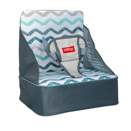 Vista 6 de Nuby Easy Go - Asiento elevador de viaje para bebés y niños pequeños con arnés de 3 puntos, más de 9 meses, estampado safari beige