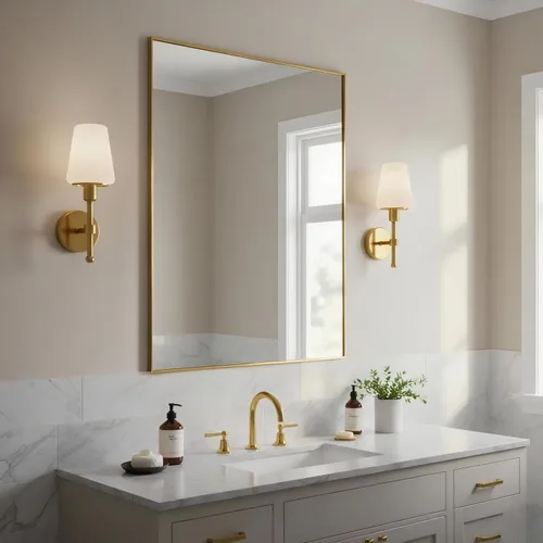 Vista 38 de 24x24 Inch Black Bathroom Mirror for Wall, Aluminum Frame Rectangle Rectangular Vanity Mirror, Modern Large for Bedroom, Living Room, Horizontal or