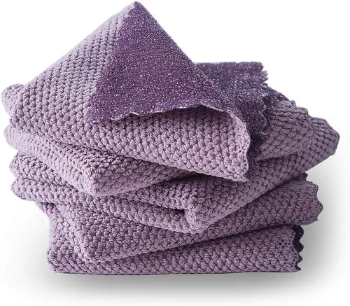 Vista 8 de Paquete de 5 paños de cocina de microfibra, paños de cocina de primera calidad, platos para lavar, trapos de limpieza con lado y lado de polivinilo