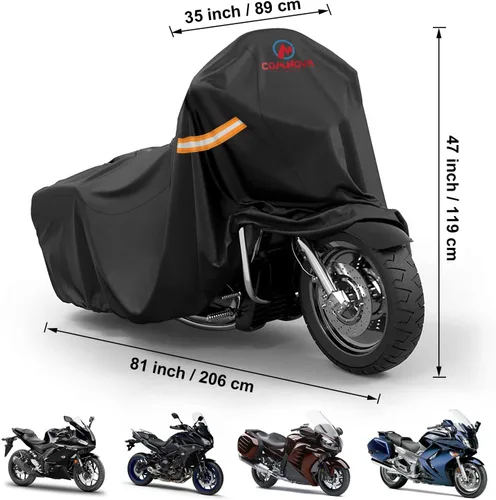 Vista 3 de Comnova - Funda para motocicleta de 81 pulgadas, funda para ciclomotor 600D para exteriores con orificio de bloqueo, ajuste universal, resistente e