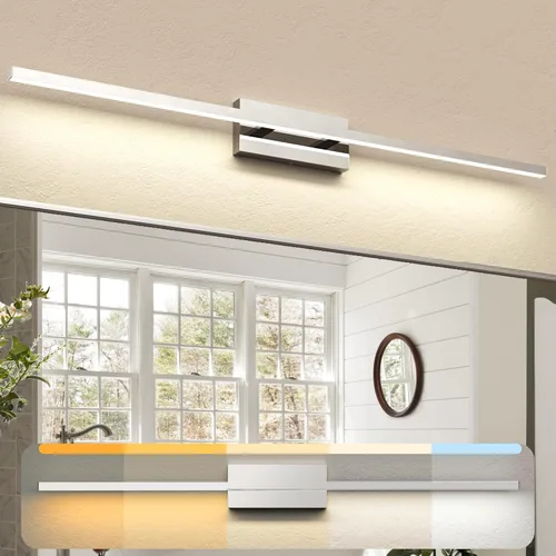 Vista 16 de NIORSUN Lámpara de tocador de baño cromada de 23.6 pulgadas, 14 W, 5 CCT, regulable, accesorios de iluminación LED sobre el espejo, luces de tocador