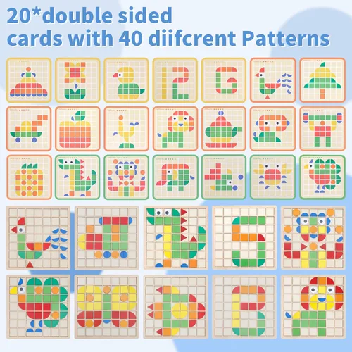 Vista 4 de Montessori Tangram Educativo, Juguetes de Rompecabezas de Formas Geométricas con 120 piezas de Bloques de Rompecabezas de Madera y 20 piezas