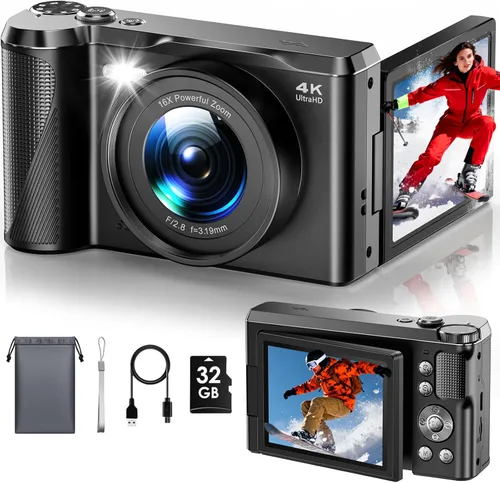 Cámara digital 4K para fotografía, Focusinc de 56 MP y 3 pulgadas, pantalla abatible de 180°, enfoque automático para vlogging y cámara de disparo