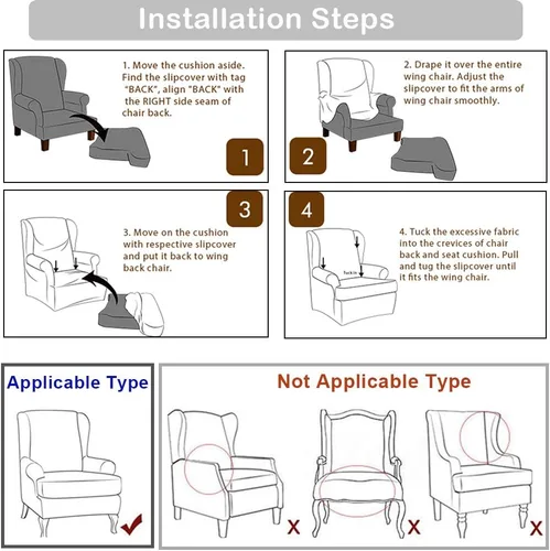 Vista 6 de MIFXIN Fundas para silla Wingback, 2 piezas, tela jacquard elástica con funda de cojín, protector de muebles para sofá, con parte inferior elástica