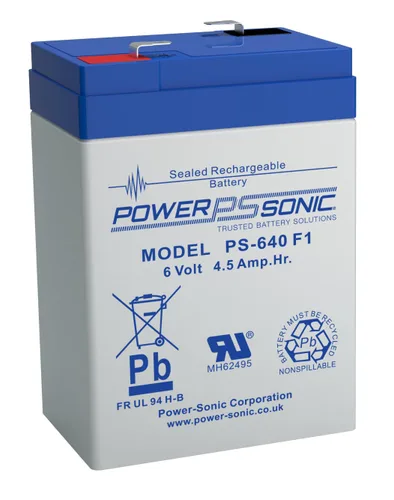 Power-Sonic Rechargeable Sealed Lead Acid Battery PS-640 6V 4.5 AH @ 20-hr. 6V 4.1 AH @ 10-hr