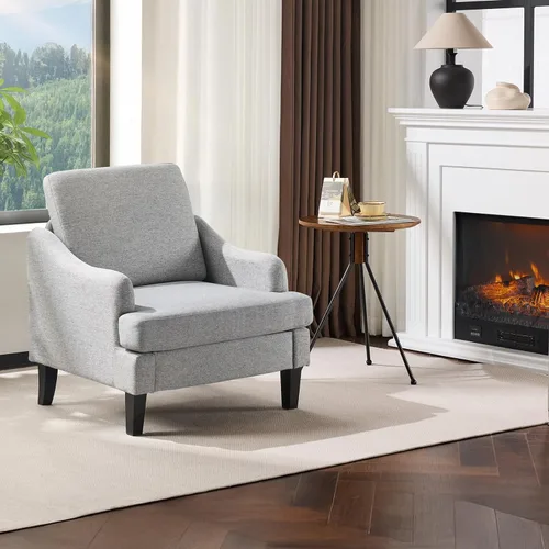 Vista 13 de VINGLI - Juego de 2 sillas decorativas de tela de lino, silla moderna tapizada beige, cómoda silla de sofá para sala de estar y dormitorio, muebles