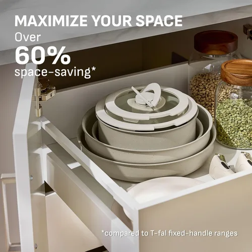 Vista 2 de T-fal Ingenio Essentials - Juego de utensilios de cocina con mango desmontable/extraíble de 11 piezas, granito titanio antiadherente, inducción