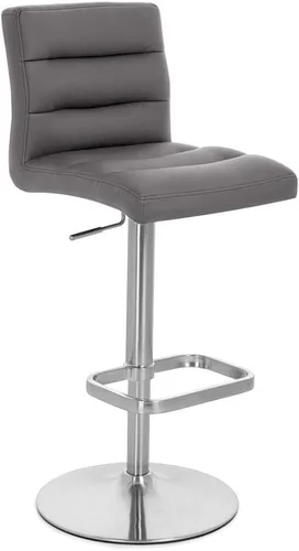 Vista 11 de Zuri Muebles Taburete de bar moderno de altura ajustable gris exuberante con base plana redonda cepillada