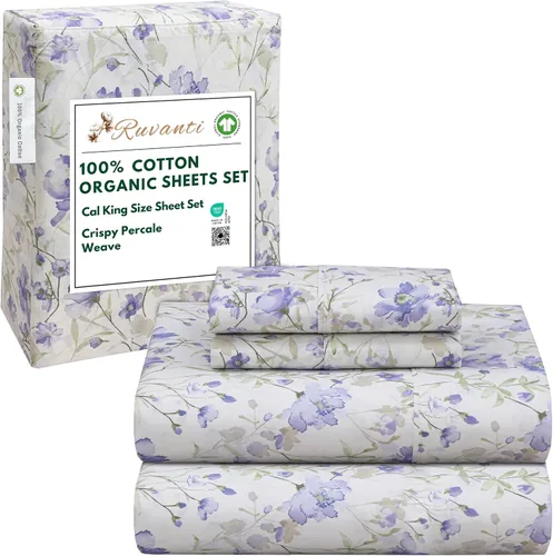 Vista 167 de RUVANTI Juego de sábanas 100% algodón orgánico en tamaño split king, tejido percal, con certificado GOTS, juego de 5 piezas, bolsillo profundo