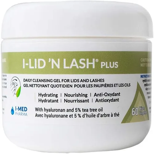 I-Lid 'N Lash | Gel limpiador diario para tapas y pestañas (60 toallitas) (I-Lid 'N Lash Plus)