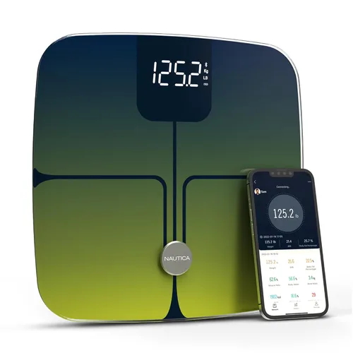 Vista 15 de Nautica Báscula digital de baño Body Tracker, báscula inteligente habilitada para Bluetooth con IMC, grasa corporal, seguimiento de masa muscular