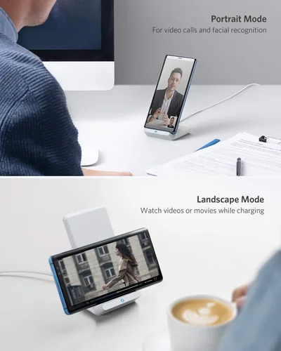 Vista 4 de Anker Cargador inalámbrico 313 (soporte), certificado Qi para iPhone 17/17 Pro/17 Pro Max/16/15/14/13, carga rápida de 10W para Galaxy S23 S22 S21