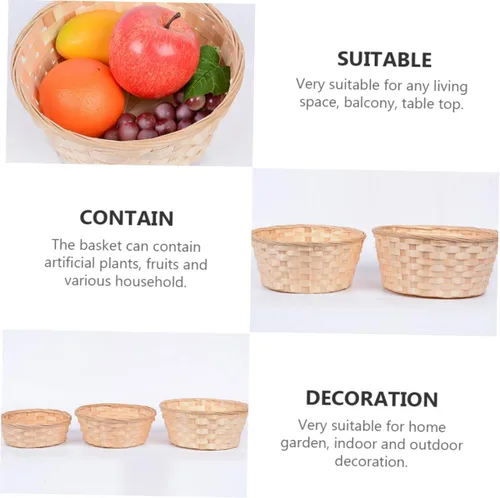 Vista 3 de Zerodeko Cesta de frutas de pícnic, 3 unidades, mini cesta tejida redonda para pan y frutas, cesta de almacenamiento de bambú, organizador