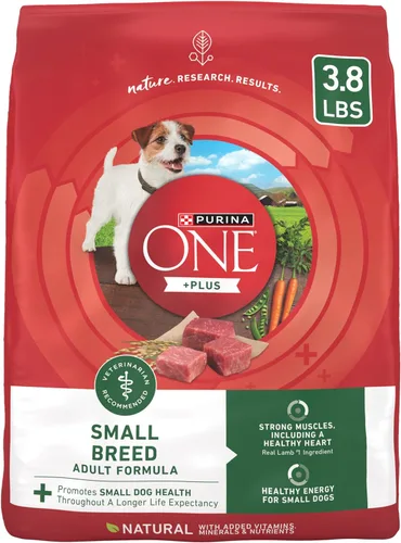 Purina ONE Plus - Alimento seco para perros con fórmula de cordero y arroz de raza pequeña, bolsa de 3.8 libras
