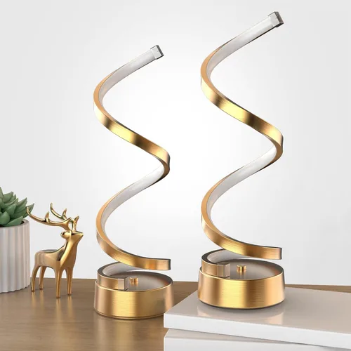 Vista 2 de NUÜR Juego de 2 lámparas de mesa para sala de estar, lámpara LED regulable dorada, lámparas de noche pequeñas, lámpara de mesita de noche