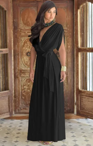 Vista 3 de KOH KOH Formal Short Sleeve Cocktail Flowy V-Neck Gown