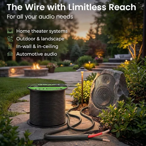 Vista 2 de GEARit Cable de altavoz exterior CL3 clasificado, cable de altavoz calibre 16, cable de altavoz de 100 pies para altavoces exteriores, patio