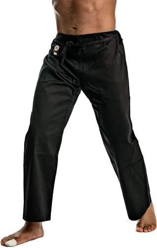 Vista 5 de Ronin - Pantalones de karate de peso medio, 100% algodón, 8 onzas, cordón tradicional, color blanco y negro, calidad y comodidad