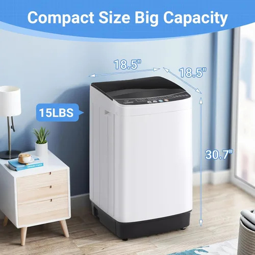 Vista 2 de Erivess Lavadora compacta de 1.9 pies cúbicos, lavadora portátil de 15 libras con 8 programas de lavado, lavadora de lavandería compacta