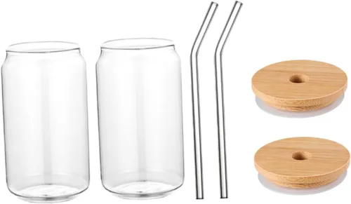 Hemoton Vaso con pajita de vidrio con tapa y pajita, vaso resistente al calor de 12 onzas para jugo, leche, té, café, taza reutilizable para uso