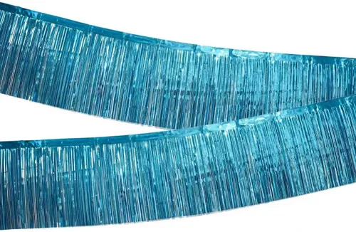 1pcs Metallic Foil Fringe Garland Shiny Tassel Foil Wall Hanging Tinsel Fringe Banners for Parade Float Decor Birthday Party Christmas, Aqua Blue