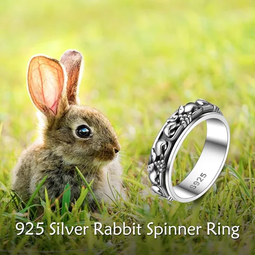 Vista 7 de YAFEINI Spinner Fidget Ring 925 Sterling Silver Animal Spinner Ring Elephant Spin Band Ring Rabbit Anxiety Ring Stress Relieving Jewelry Gifts for