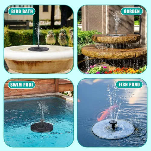 Vista 7 de Riakrum 1 Packs Solar Bird Bath Fountain Pump with 6 Nozzle Solar Powered Bird Bath Floating Panel Water for Garden Fish Tank Pool (5.1 Inch)