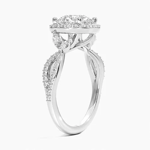 Vista 2 de IGI - Anillo de compromiso de diamantes creados en laboratorio de excelente talla redonda blanca de 0.93 quilates con marquesa de acento y diamantes