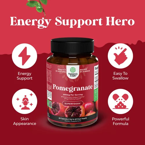 Vista 4 de Cápsulas de extracto de granada Suplemento antioxidante – Cápsulas de granada natural para la salud del corazón, apoyo articular y entrenamiento
