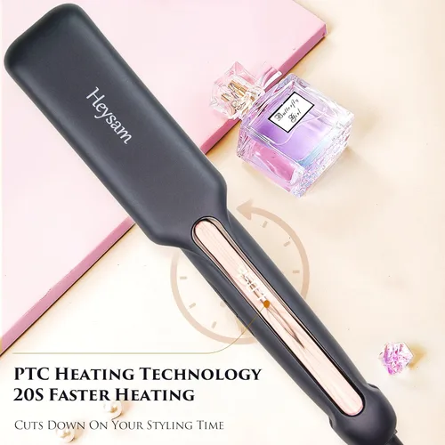 Vista 4 de Heysam Plancha de pelo profesional, plancha ancha y rizadora 2 en 1, plancha plana de cerámica portátil de doble voltaje de 1.6 pulgadas
