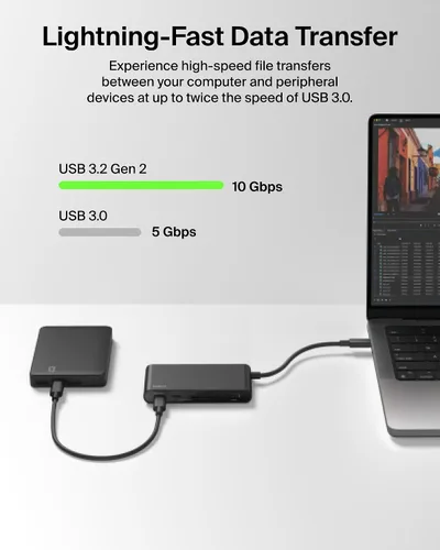 Vista 7 de Belkin Hub USB C, base multipuerto 4 en 1 para laptop con HDMI 4K, estación de acoplamiento USB C con entrega de alimentación de paso de 100 vatios