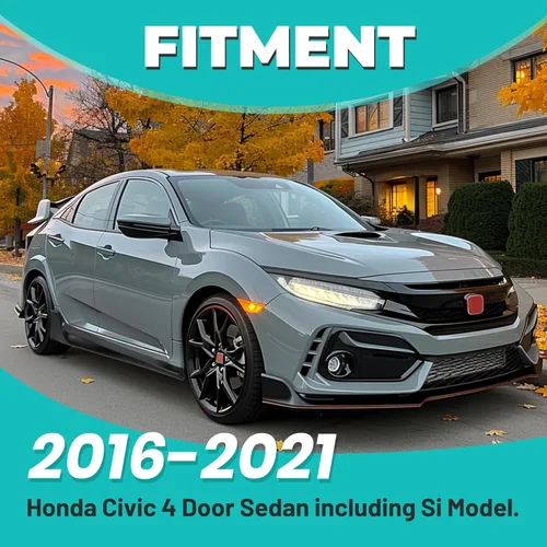 Vista 2 de KUAFU Extensión de Falda Lateral de Repuesto Compatible con Honda Civic 2016-2021 de 4 Puertas Sedán (Incluyendo Modelo Si) Estilo Type-R Protector