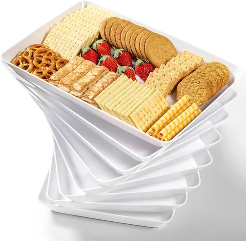 Vista 12 de 3 paquetes, 40 x 28 centímetros Bandejas grandes blancas reutilizables de plástico para servir galletas, aperitivos, charcutería, bocadillos