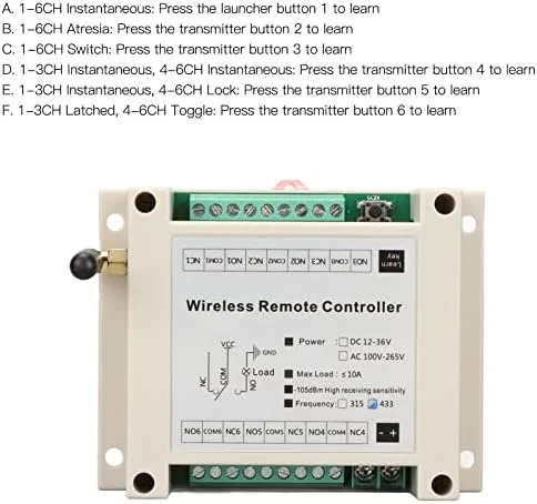 Vista 4 de 6CH 433MHz Control remoto para hogar inteligente, interruptor de luz LED programable con amplio rango de voltaje, compatible con iluminación
